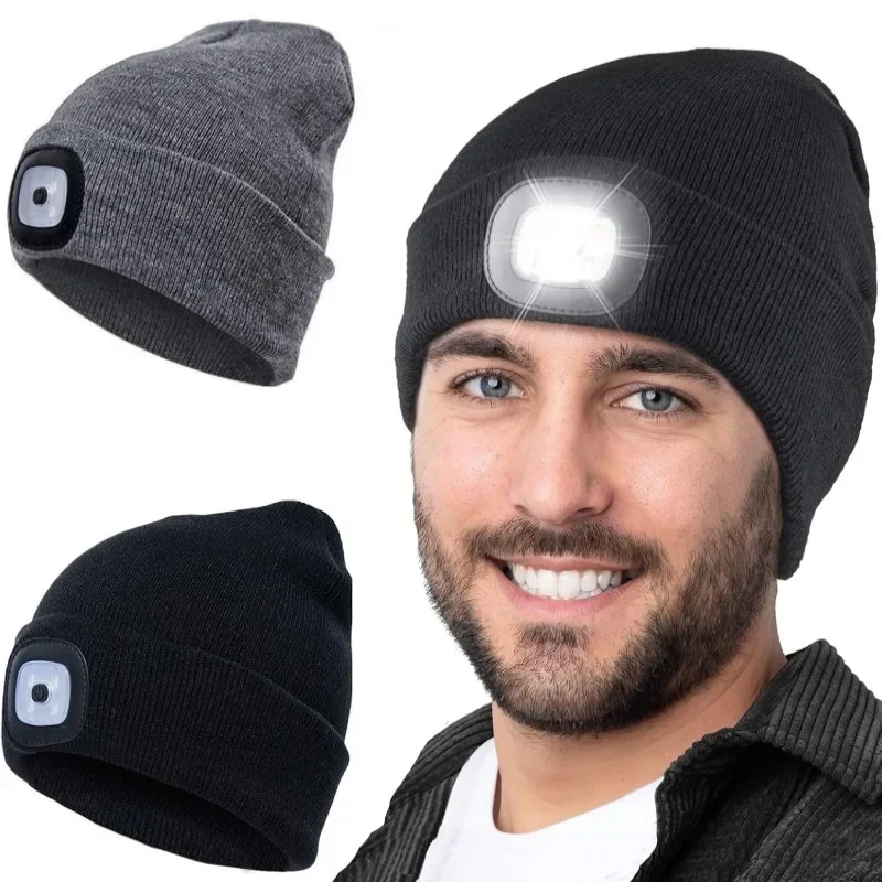 GlowGear™ LED Beanie Hat: USB Rechargeable Winter Headlamp Cap for Warmth & Hands-Free Light